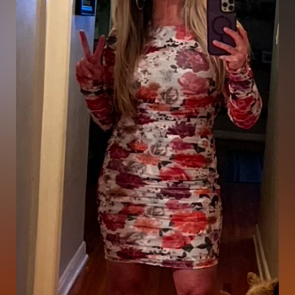 Express floral ruched bodycon dress